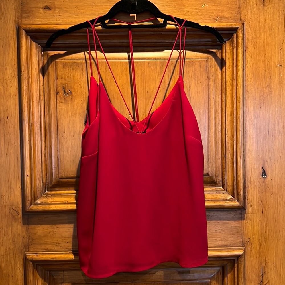 Sexy Cardinal red V neck top with spaghetti straps in front and back. Size 6